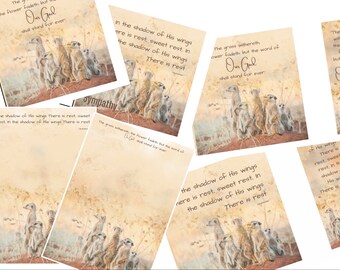 Christian Stationery download, with two scripture/quote options. 6x6 inch Print, Bookmark, A5 notepaper and Greetings Card. Meerkat version.