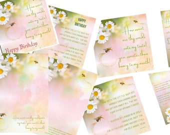 Christian Stationery download, with 2 scripture/quote options 6x6 inch Print, Bookmark, A5 notepaper and Greetings Card. Daisy and Bee