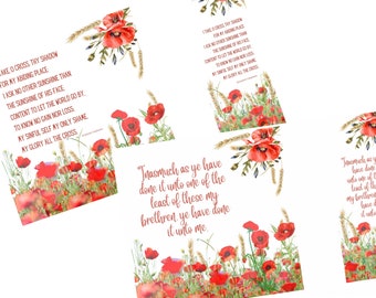 Christian Stationery download, with 2 scripture/quote options 6x6 inch Print, Bookmark, A5 notepaper and Greetings Card. Poppies & Wheat