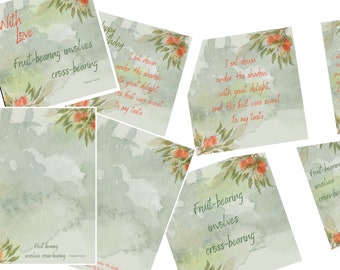 Christian Stationery download, with two scripture/quote options. 6x6 inch Print, Bookmark, A5 notepaper and Greetings Card. Fruit.
