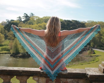 Modèle de châle Minda - Modèle de crochet numérique à télécharger avec des tutoriels photo et un lien de tutoriel vidéo.
