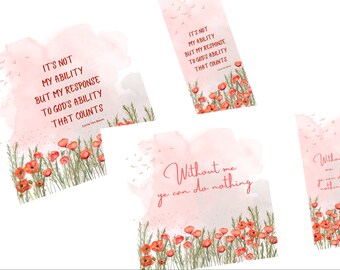 Christian Stationery download, with 2 scripture/quote options 6x6 inch Print, Bookmark, A5 notepaper and Greetings Card. Poppies