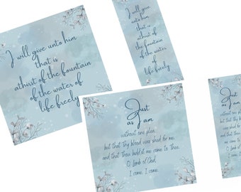 Christian Stationery download, with 2 scripture/quote options 6x6 inch Print, Bookmark, A5 notepaper and Greetings Card. White & Blue Floral