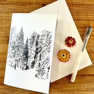 Pack of 5 Cards - Snowy Grouse Mountain Vancouver - Blank inside. Pretty nature tree cards