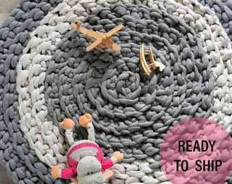 Wolle Chunky Knit Rug Hakeln Teppich Groben Runden Teppich Etsy