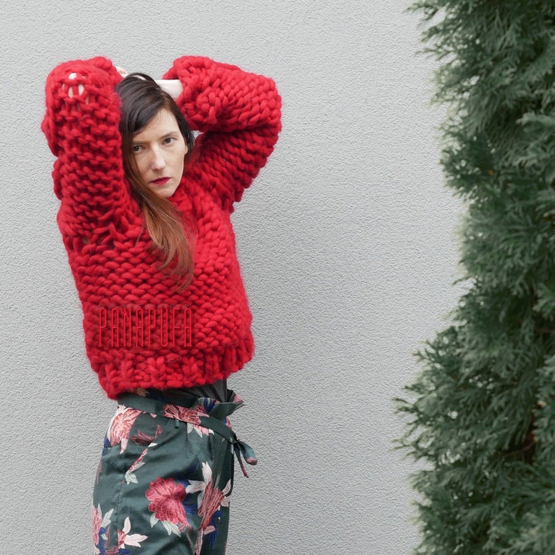 CHUNKY KNIT red pulloverchunky yarn cable knit pullover Etsy