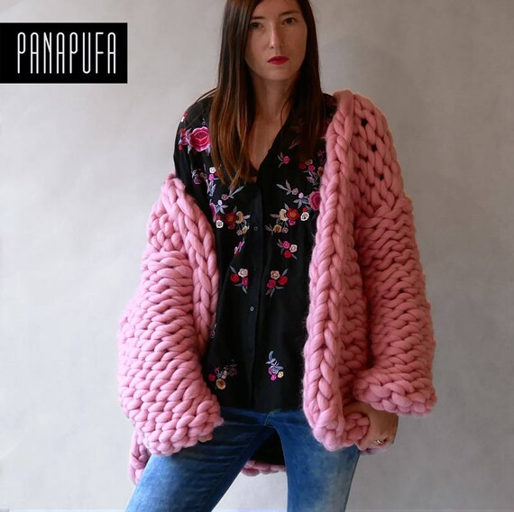 Cardigan giant wool big yarn sweater chunky knitted sweater | Etsy