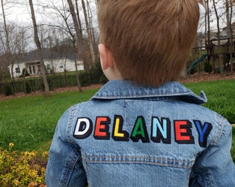 Baby Boys Denim Jean Jacket Personalized with Name Patches Indigo Wash
