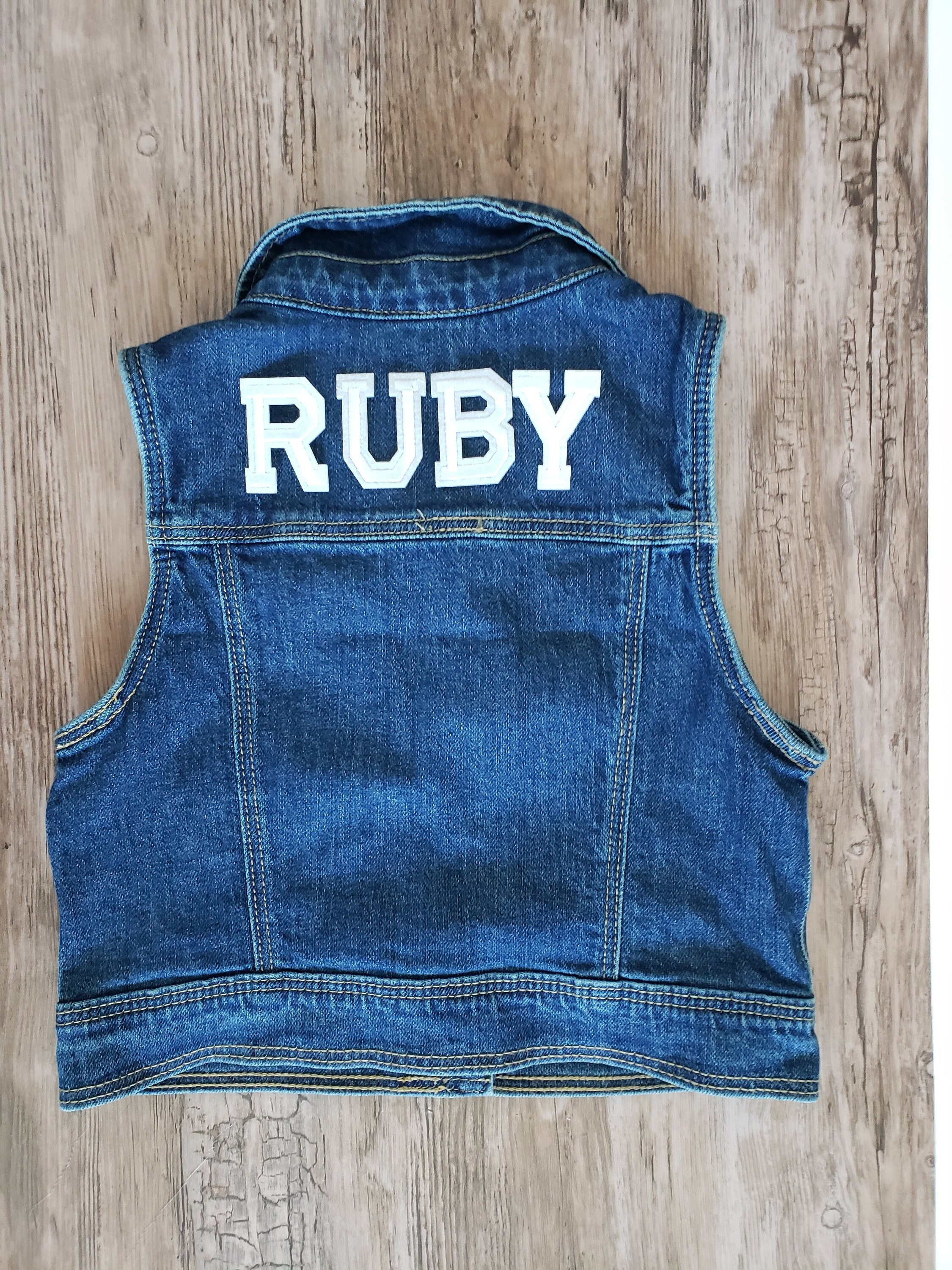 Girls Personalized Denim Vest With 