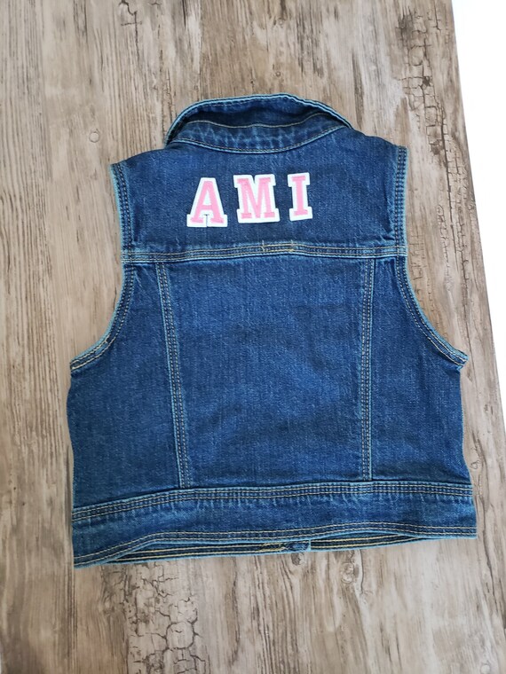 Girls Jean Vest Personalized With Pink Name Patches Etsy