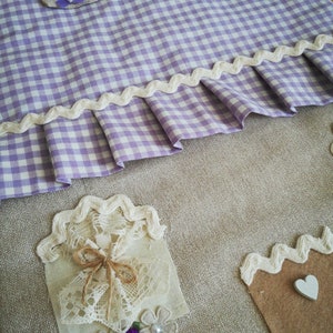 Cottage-shaped fabric oven cover handmade, lilac with decorations image 2