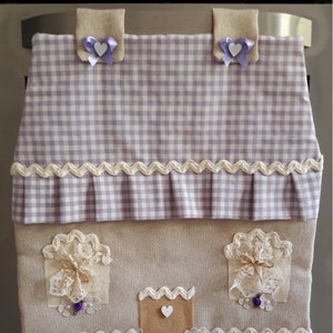 Cottage-shaped fabric oven cover handmade, lilac with decorations image 3