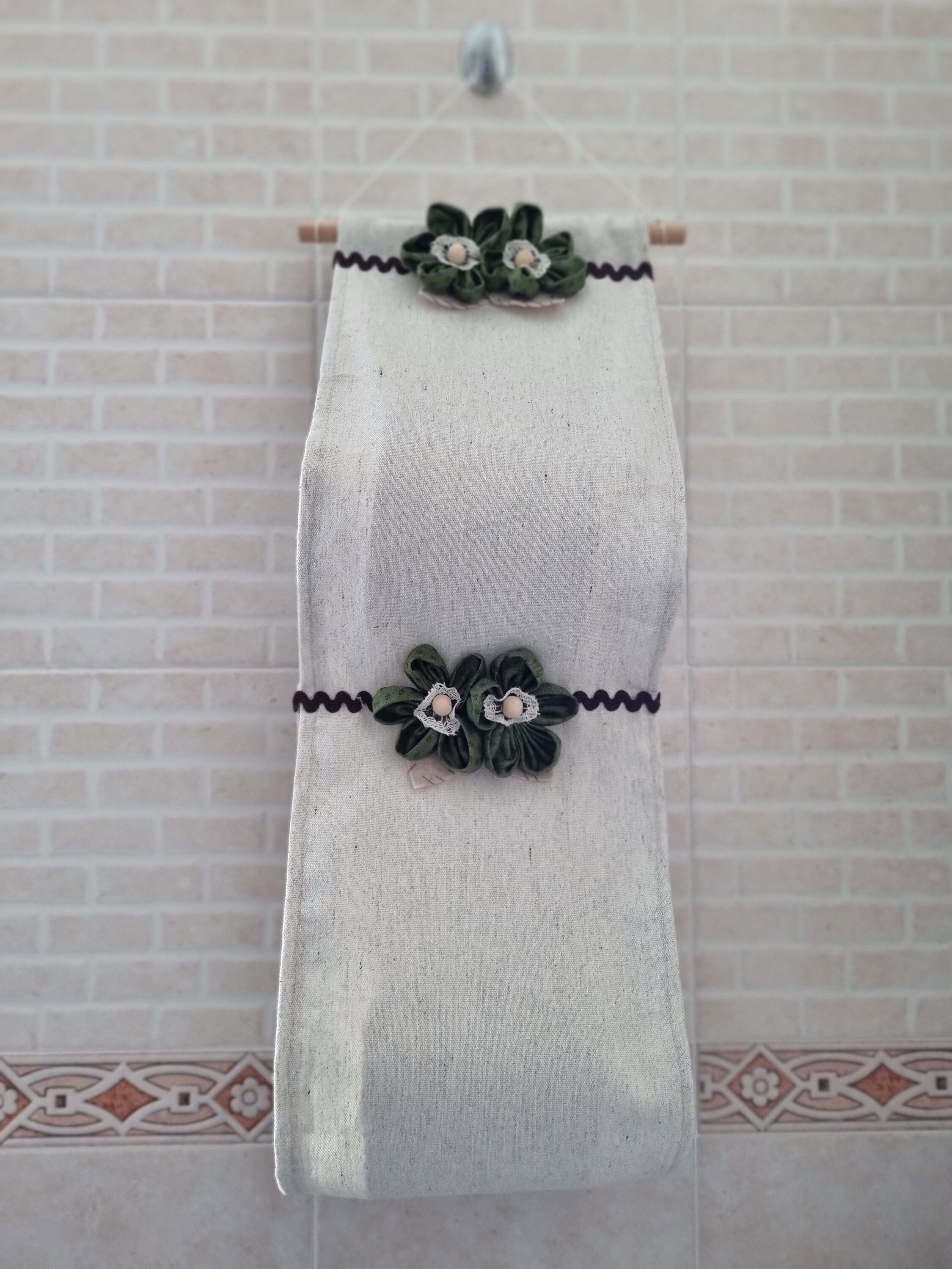 Porta Rotolo Carta Igienica Con Roselline - Organizer Bagno In Stile Fiorito Grigio - Foto 2