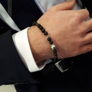 Bracelet Homme et Femme pierre de lave et perle de Tahiti image 2