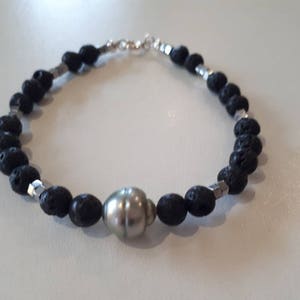 Bracelet Homme et Femme pierre de lave et perle de Tahiti image 4