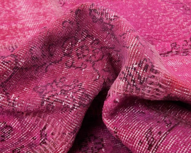 Meryem Pink Fuchsia Overdyed Vintage Carpets Handmade in Etsy