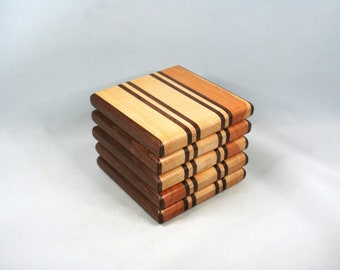 Maple and Walnut Hardwood Coaster set of 5