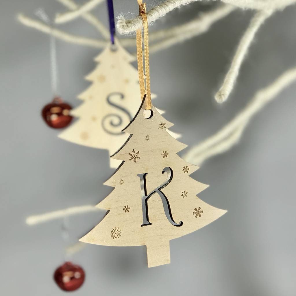 Christmas Initial Letter Hanging Decorations, Alphabet Natural Wood