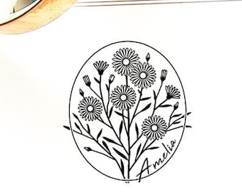 Aster September Flowers Stamp Personalized, Birth Month Flowers Bouquet, Handmade Gifts for Women Men in Special Lovely Packaging