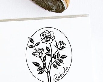 Rose June Birth Flower Rubber Stamp Personalized, Bouquet of Roses Handmade Gifts for Women Grandma in Special Lovely Packaging