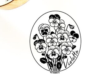Pansies Stamp Personalized, February Birth Flowers Violet, Art Gifts, Special Box