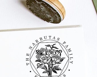 Ex libris Bee, Peony Flowers, Book Stamp Personalized, Handmade Art Gifts in Special Packaging