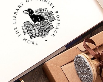 Book Stamp Dog – Dachshund Ex Libris Personalized – Art Gift for Pet Owners in Special Box