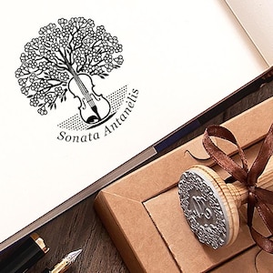 Geige Violine Stempel Personalisiert, Instrument Musik, Blüten Baum des Lebens, Elegante Geschenke für Musiker, Spezielle Geschenkbox