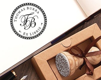 Personalized Ex Libris Stamp, Initials Monogram, Handmade Booklover Gift