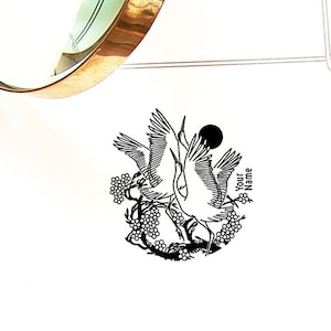 Tampon Grue dansant oiseaux personnalisé, ex-libris grue à couronne rouge de danse de mariage rituel, cadeaux artistiques dans un bel emballage spécial
