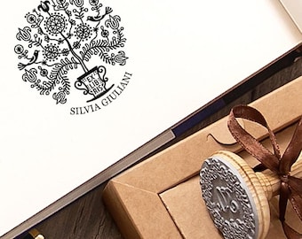 Ex Libris Árbol de la Vida – Sello Personalizado, Regalo Artístico en una Bonita Caja