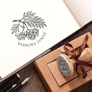 Stempel Ebereschenzweig Beeren Personalisiert, Ex libris Eberesche Buchstempel, Vogelbeere Zweig Vogelbeerbaum, Handgemacht in Geschenkbox