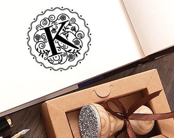 Floral Letter K, Wedding Stationery Rubber Stamp, Elegant Handmade Gifts with Initials for Women Men in Special Lovely Packaging