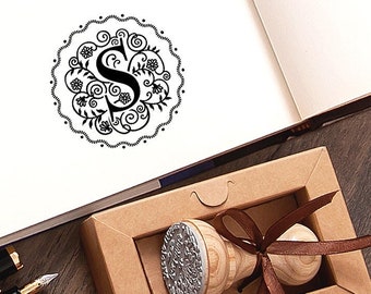 S Stamp, Floral Letters Rubber Stamps, Monogram Ex libris, Elegant Handmade Initial Gifts for Women Men in Special Lovely Packaging