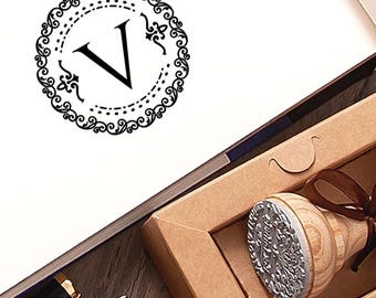 Letter V Rubber Stamp, Initial Gift, Name Monogram, Special Box