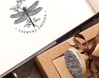 Ex libris Dragonfly, Book Stamp Personalized, Insect Bug Art, Handmade Gift, Special Box