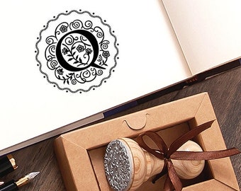 Letter Q Stamp, Floral Name Initial Rubber Stamp Monogram, Handmade Anniversary Gifts for Women Men in Special Lovely Packaging