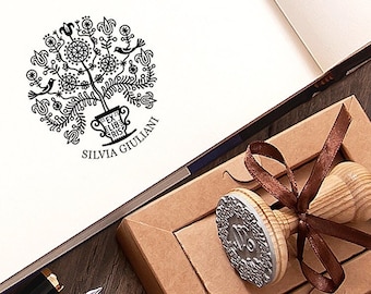 Ex libris personalizado, sello de libro Árbol de la Vida, ex libris con flores, regalo hecho a mano para amantes de los libros, caja especial
