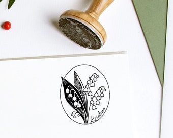 Stempel Maiglöckchen Mai-Blume Motivstempel Personalisiert, Geschenke für Buchliebhaber, Spezielle Geschenkbox