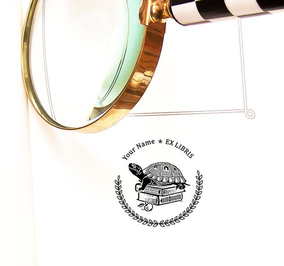 Ex libris Turtle Books Stamp Personalised, Tartaruga Apple Leaf Wreath, Handmade Turtle Gifts for Women Men in Special Lovely Packaging