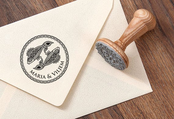 FAMILY GIFT STAMP - Personal Stamp Gift - Custom Couple Stamp - Pisces Symbol Stamp - Pisces Zodiac Stamp - Wedding Two Fishes