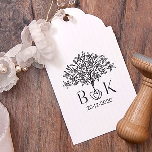 Francobollo da sposa, Stempel Hochzeit, Timbro data monogramma matrimonio botanico, timbro iniziali di coppia per il matrimonio, Wildflowers Logo Art Rubber Stamp