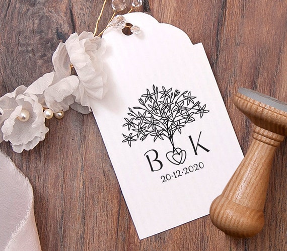 Wedding Stamp, Stempel Hochzeit, Botanical Wedding Monogram Date Stamp, Couple Initials Stamp for Wedding, Wildflowers Logo Art Rubber Stamp