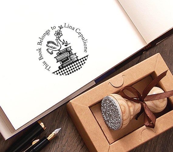 Stack Books Lucky Bird Ex libris Stamp Packed Unique Crafted Gift Box
