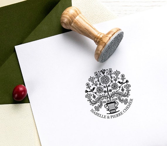 Wedding Stamp Custom, Save the Date Rubber Stamp, Personalized Flowering Tree of Life Stamper, Gifts for Couple, Family Tree Stamp, Gift Box