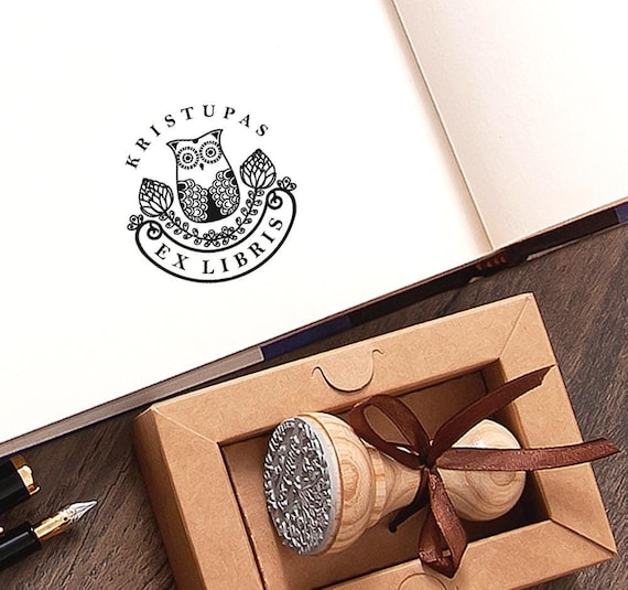Ex libris Stamp Owl, Personalized Art Gifts in Special Packaging
