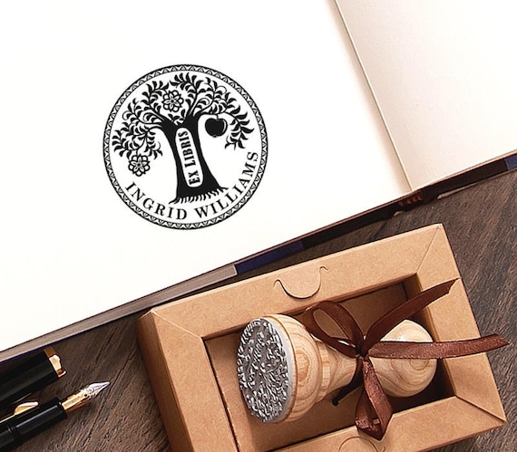 Apple Tree Stamp Ex libris Personalized, Tree of Knowledge Paradise Apple Fruit, Blooming Tree of Life, Handmade Gifts in Special Box