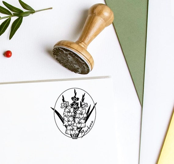 Birth Flower Stamp Gladiolus, Personalized Stamp Flowers, Handmade August Birthday Gifts for Women Grandma in Special Lovely Packaging