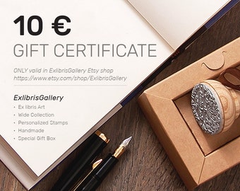 10 EUR Gift Certificate Redeemable in Etsy shop ExlibrisGallery, Digital Printable E Gift Card Voucher, the Perfect Last Minute Gifts