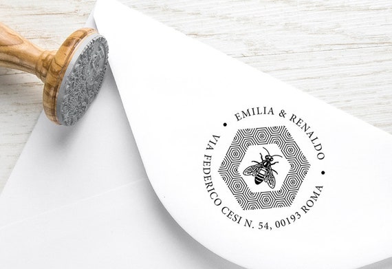 Custom Family Business Address Stamp Bee Honey Honeycomb Personalised Unique Gifts